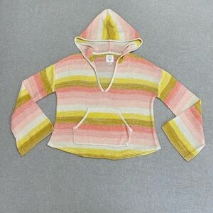 Billabong Colorful Knit Sweater,Long bell sleeves Pink Stripes Beach Sweater SzM
